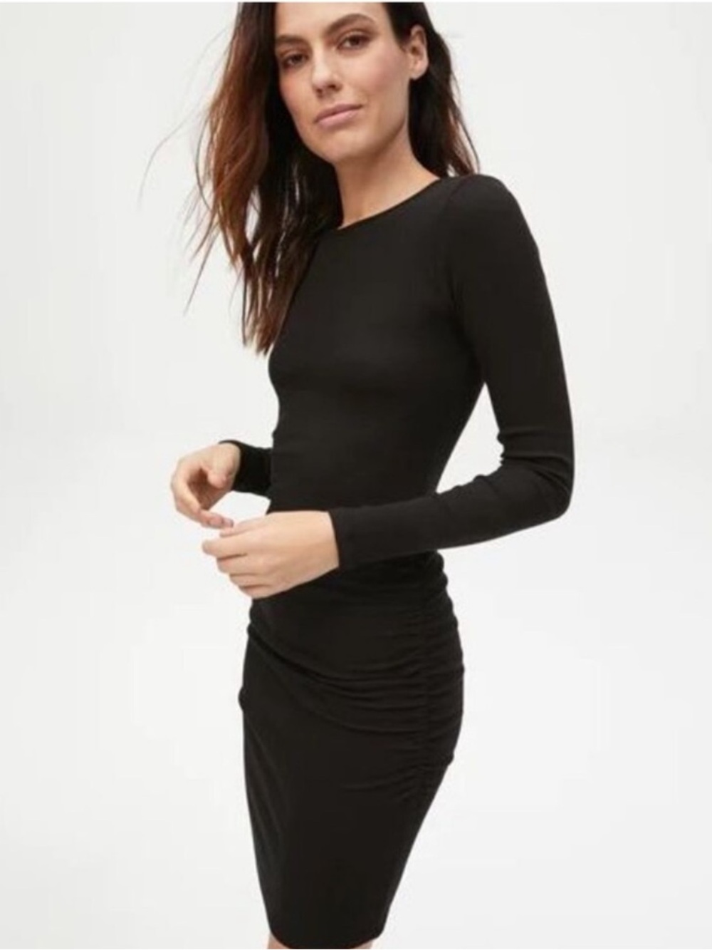 Michael Stars Black Long-Sleeve Ruched Bodycon Dress Ultra Rib XS